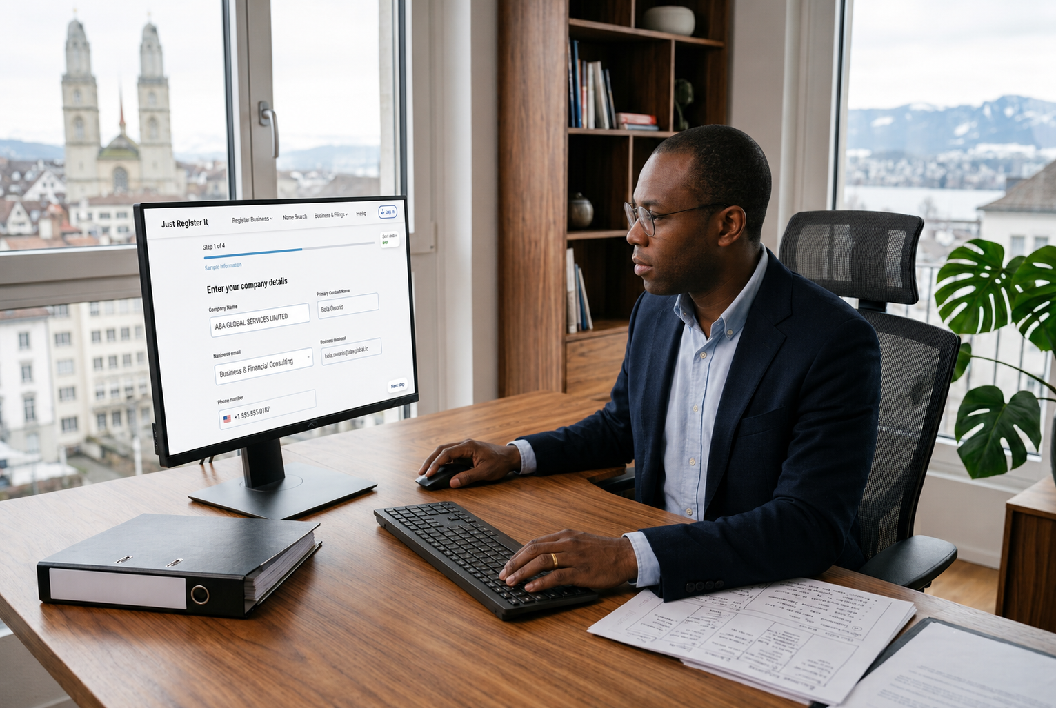 Foreign founder reviewing a Ghana business registration form online